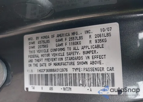 2008 Honda Accord 3.5 Ex-L from USA, damaged, VIN 1HGCP36888A012976